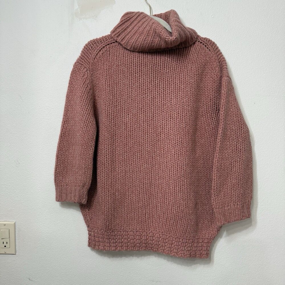 J Crew Women’s Pink Lambswool Angora Blend Turtleneck Boxy Chunky Cable Knit M - Picture 5 of 8